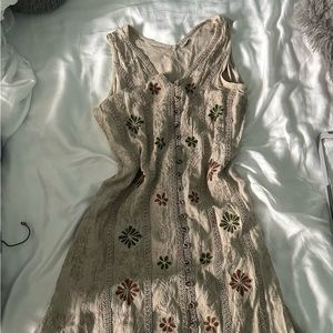 Embroidered tan knee-length fairycore dress